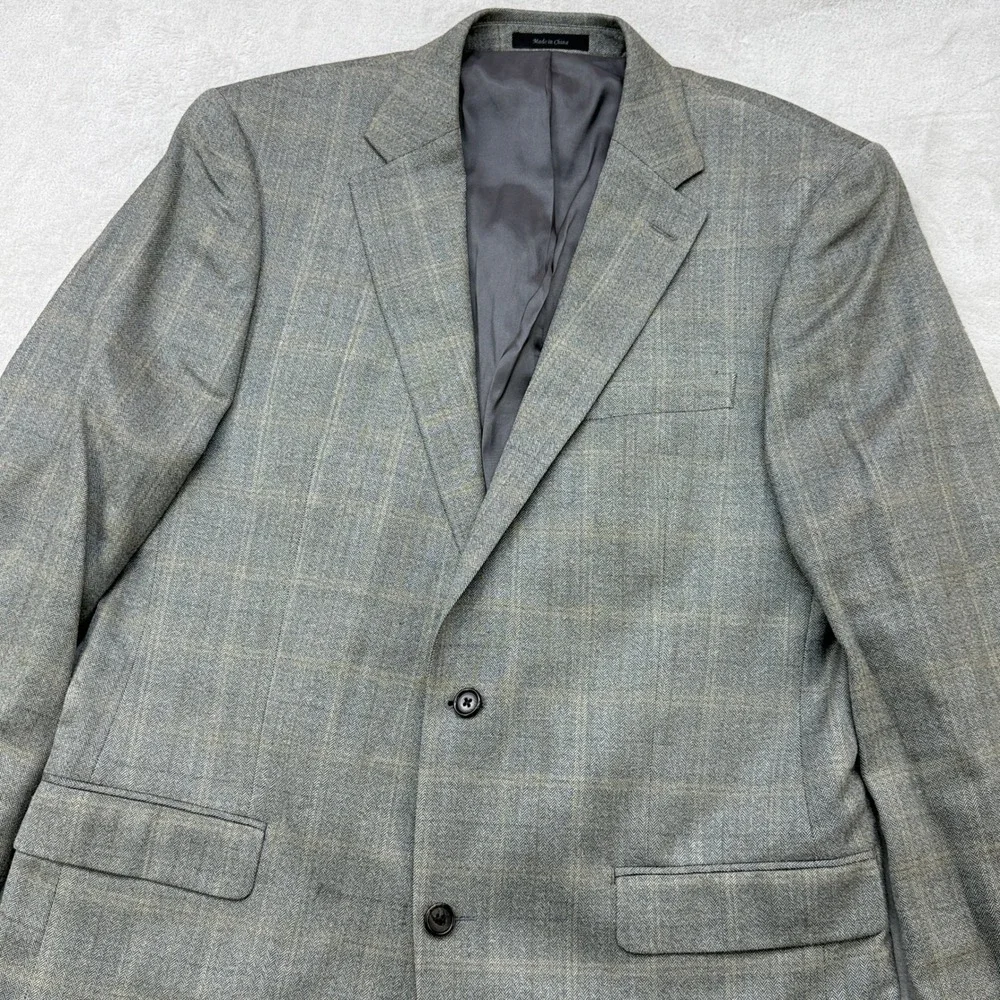 Lauren Ralph Lauren Sport Coat Mens 42XL Gray Silk Wool Herringbone Plaid Blazer